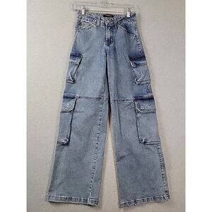 Fire & Rain Blue Denim Wide Leg Cargo Jeans Junior Women's 1 Stretch